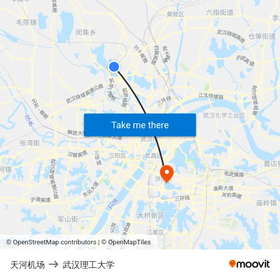 天河机场 to 武汉理工大学 map