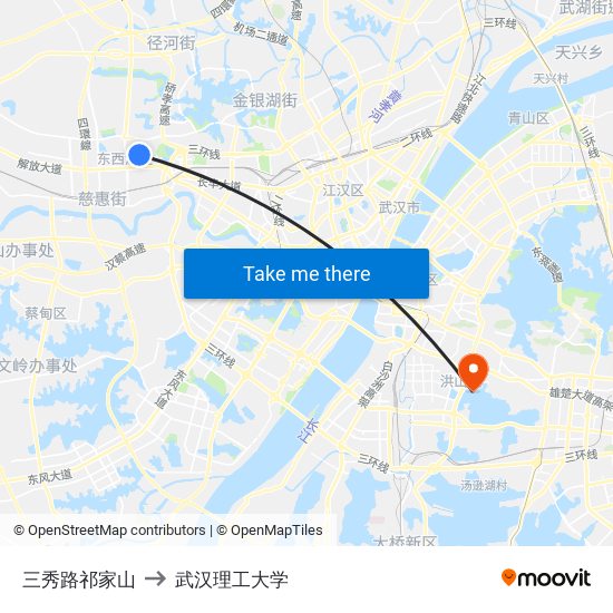 三秀路祁家山 to 武汉理工大学 map
