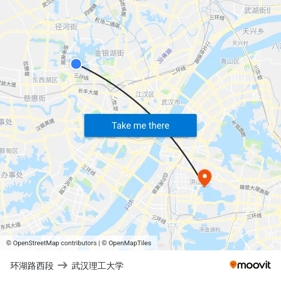 环湖路西段 to 武汉理工大学 map