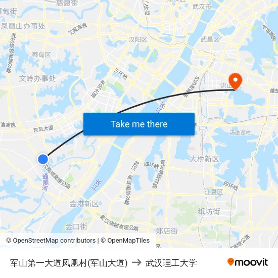 军山第一大道凤凰村(军山大道) to 武汉理工大学 map