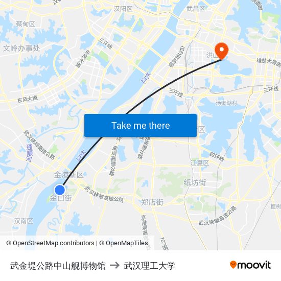 武金堤公路中山舰博物馆 to 武汉理工大学 map