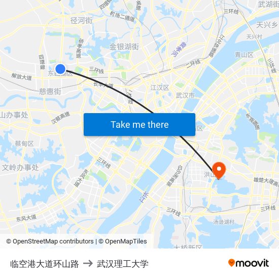 临空港大道环山路 to 武汉理工大学 map