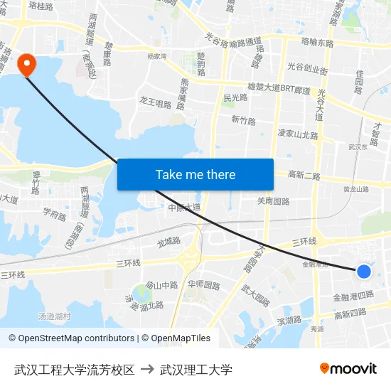 武汉工程大学流芳校区 to 武汉理工大学 map