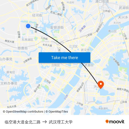 临空港大道金北二路 to 武汉理工大学 map