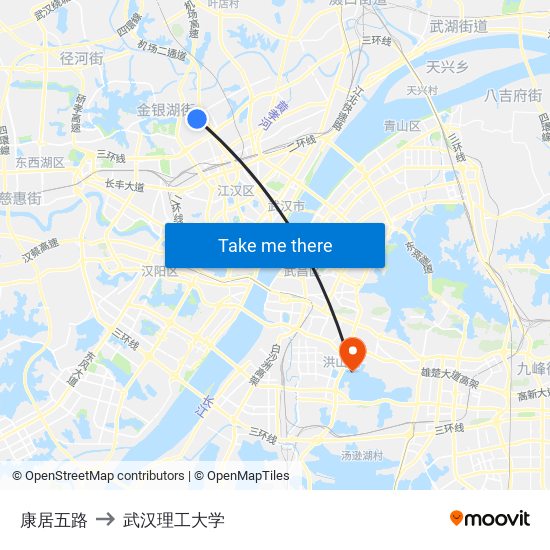 康居五路 to 武汉理工大学 map