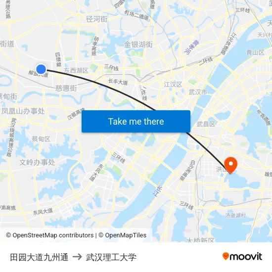 田园大道九州通 to 武汉理工大学 map