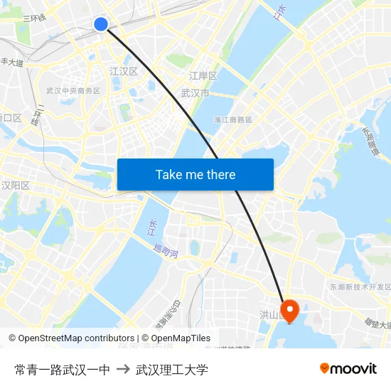 常青一路武汉一中 to 武汉理工大学 map