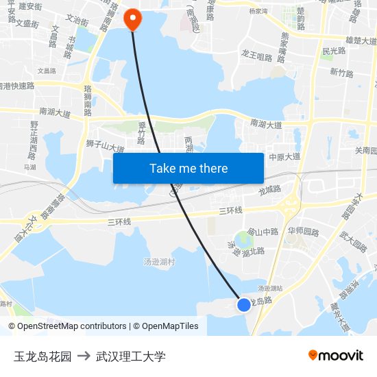 玉龙岛花园 to 武汉理工大学 map
