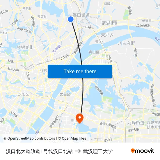 汉口北大道轨道1号线汉口北站 to 武汉理工大学 map