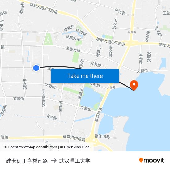 建安街丁字桥南路 to 武汉理工大学 map