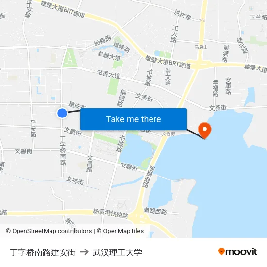 丁字桥南路建安街 to 武汉理工大学 map