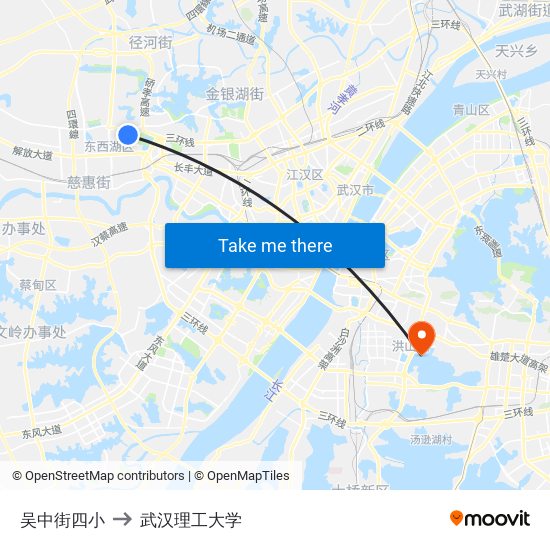 吴中街四小 to 武汉理工大学 map