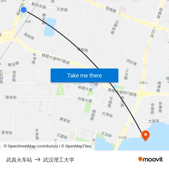 武昌火车站 to 武汉理工大学 map