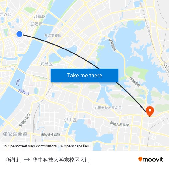 循礼门 to 华中科技大学东校区大门 map