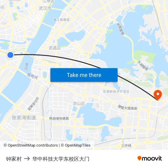钟家村 to 华中科技大学东校区大门 map