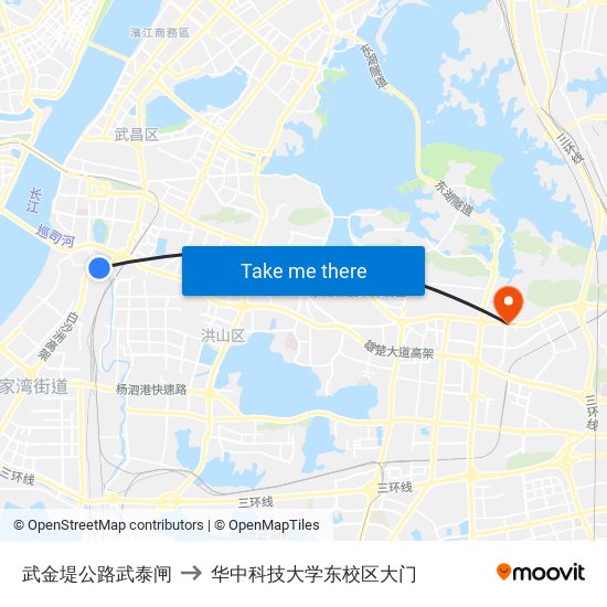 武金堤公路武泰闸 to 华中科技大学东校区大门 map