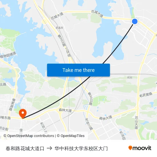 春和路花城大道口 to 华中科技大学东校区大门 map
