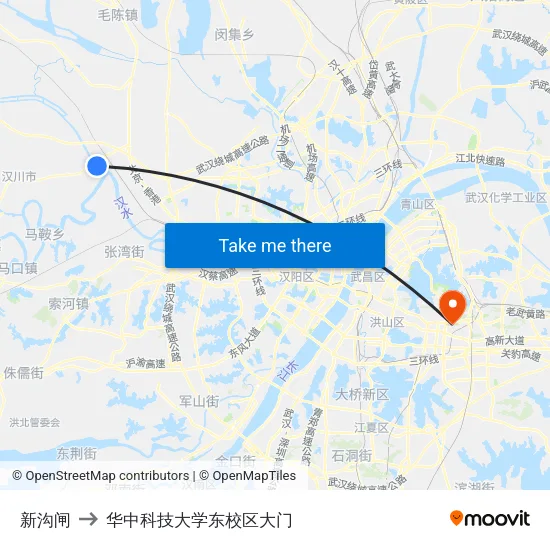新沟闸 to 华中科技大学东校区大门 map