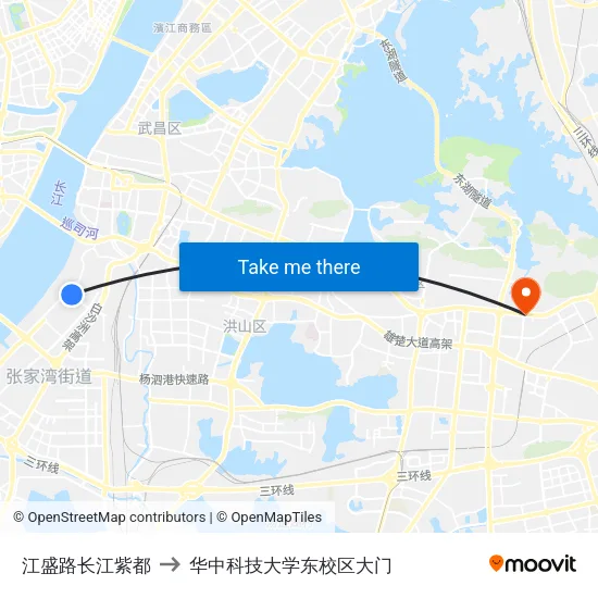 江盛路长江紫都 to 华中科技大学东校区大门 map