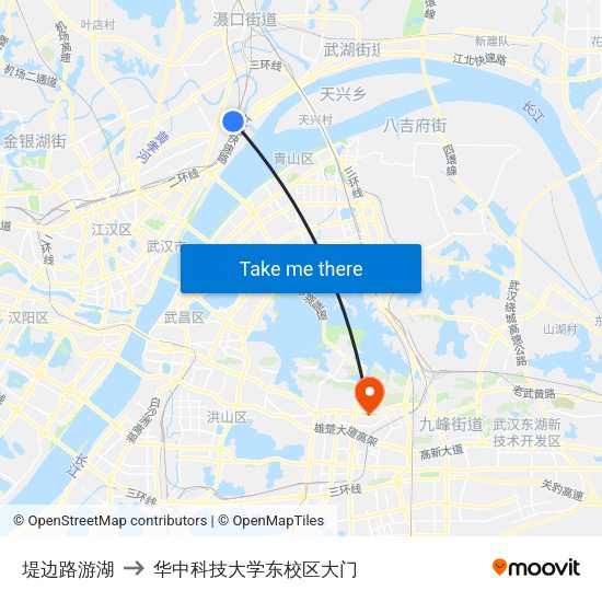 堤边路游湖 to 华中科技大学东校区大门 map