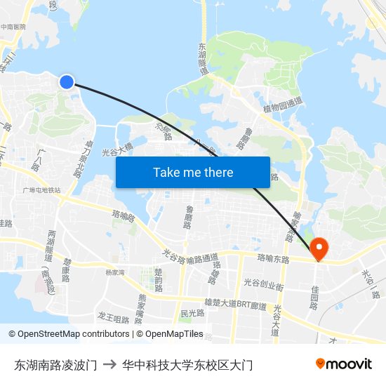 东湖南路凌波门 to 华中科技大学东校区大门 map