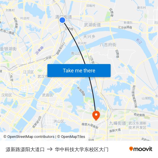 滠新路滠阳大道口 to 华中科技大学东校区大门 map