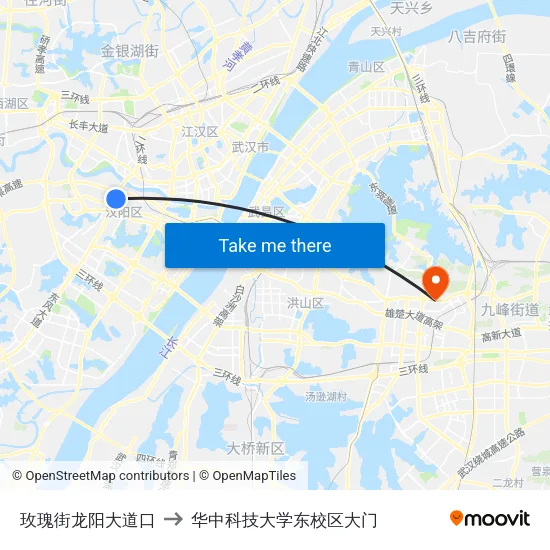 玫瑰街龙阳大道口 to 华中科技大学东校区大门 map