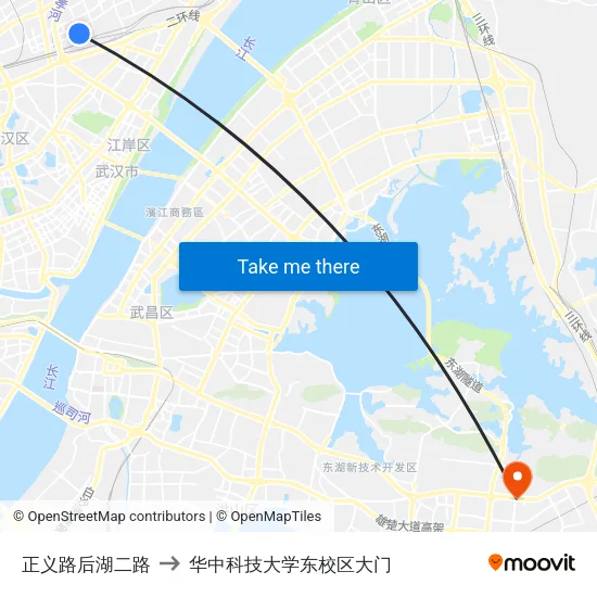 正义路后湖二路 to 华中科技大学东校区大门 map