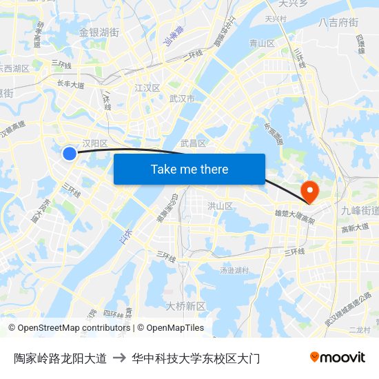 陶家岭路龙阳大道 to 华中科技大学东校区大门 map