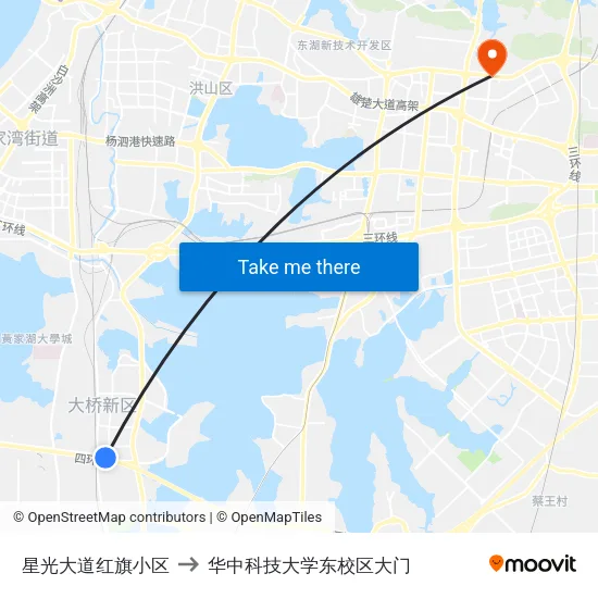 星光大道红旗小区 to 华中科技大学东校区大门 map