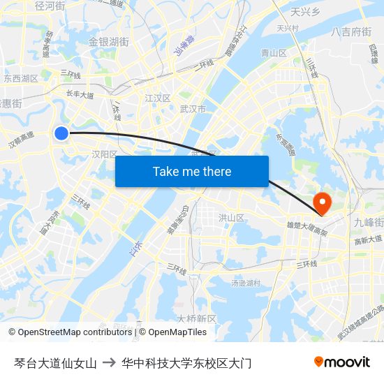 琴台大道仙女山 to 华中科技大学东校区大门 map