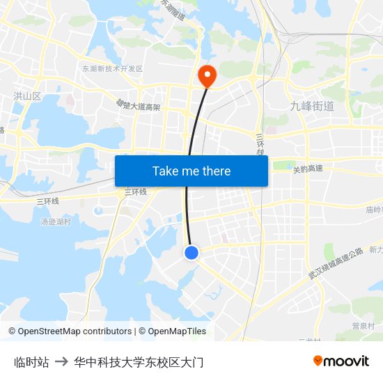 临时站 to 华中科技大学东校区大门 map