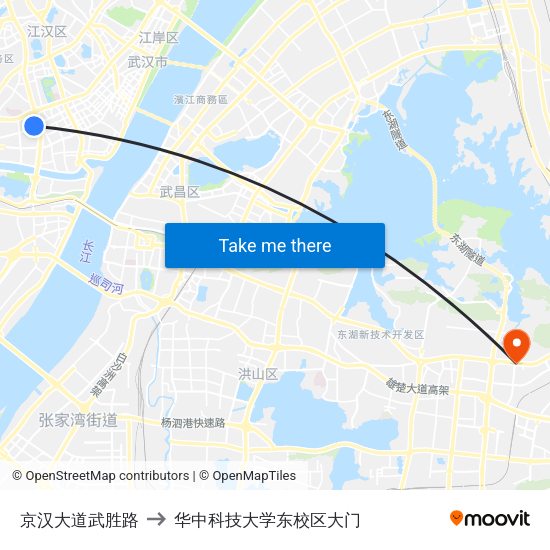京汉大道武胜路 to 华中科技大学东校区大门 map