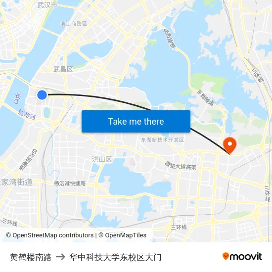 黄鹤楼南路 to 华中科技大学东校区大门 map