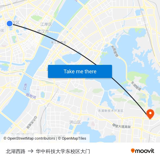 北湖西路 to 华中科技大学东校区大门 map