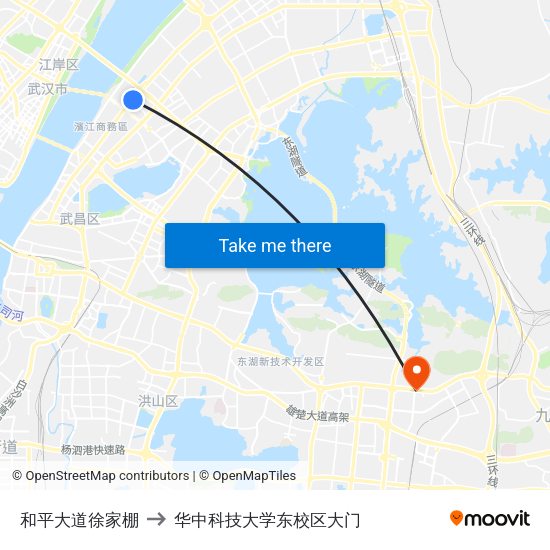 和平大道徐家棚 to 华中科技大学东校区大门 map
