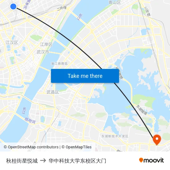 秋桂街星悦城 to 华中科技大学东校区大门 map
