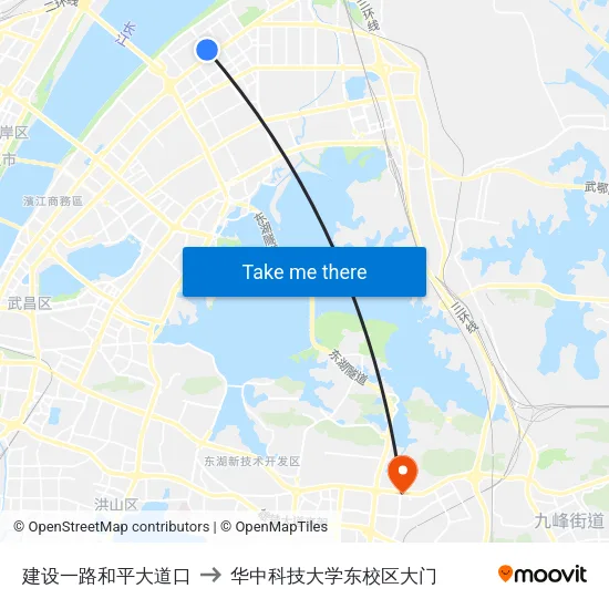 建设一路和平大道口 to 华中科技大学东校区大门 map