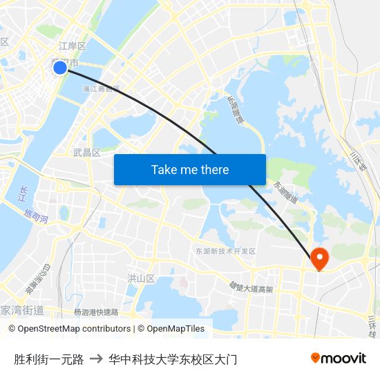 胜利街一元路 to 华中科技大学东校区大门 map