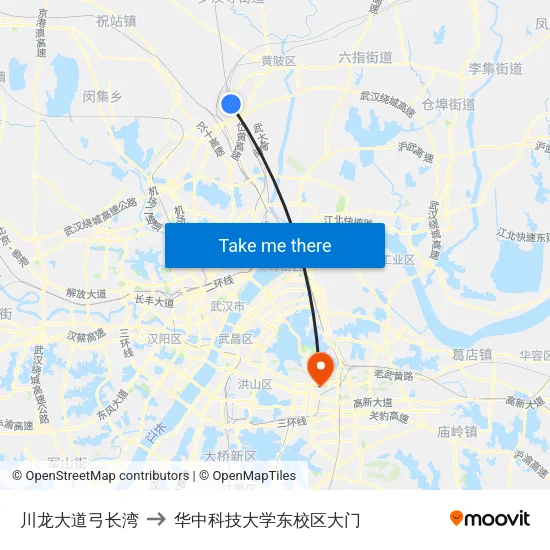 川龙大道弓长湾 to 华中科技大学东校区大门 map
