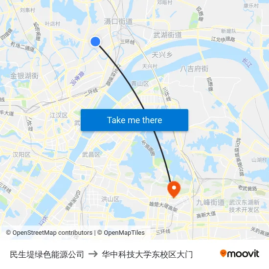 民生堤绿色能源公司 to 华中科技大学东校区大门 map