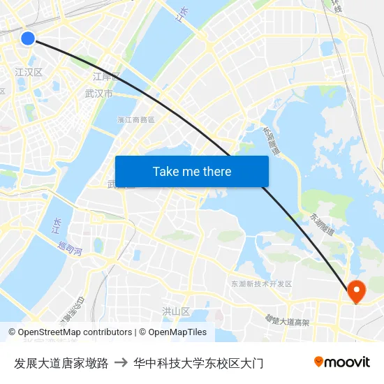 发展大道唐家墩路 to 华中科技大学东校区大门 map
