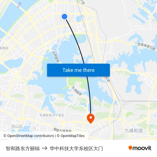 智和路东方丽锦 to 华中科技大学东校区大门 map