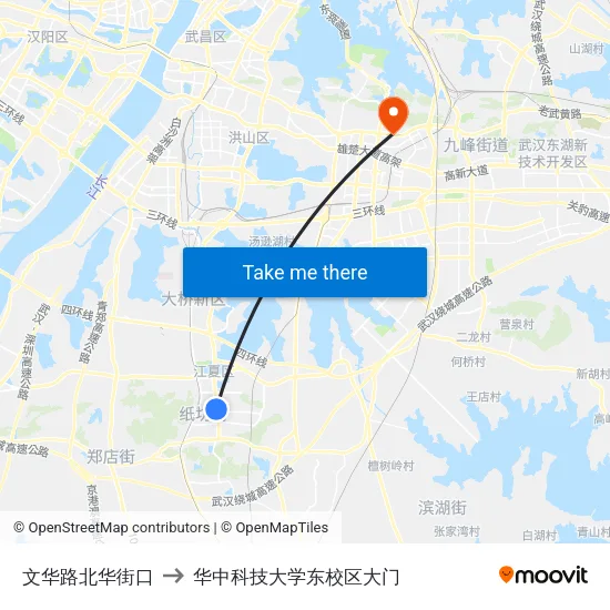 文华路北华街口 to 华中科技大学东校区大门 map