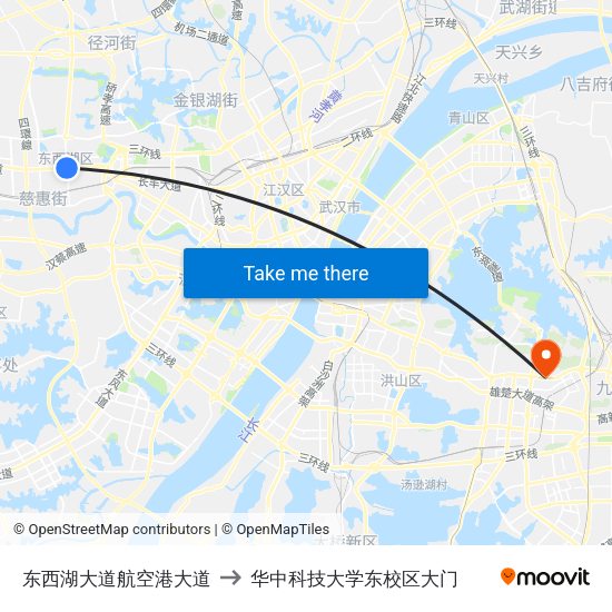 东西湖大道航空港大道 to 华中科技大学东校区大门 map