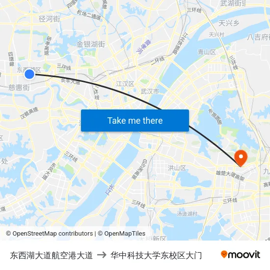 东西湖大道航空港大道 to 华中科技大学东校区大门 map