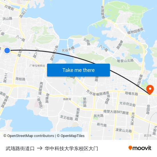 武珞路街道口 to 华中科技大学东校区大门 map