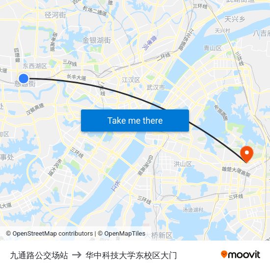 九通路公交场站 to 华中科技大学东校区大门 map