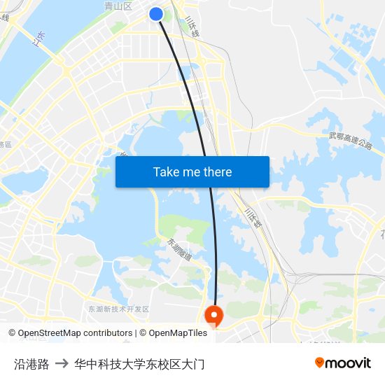 沿港路 to 华中科技大学东校区大门 map
