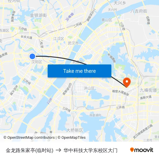 金龙路朱家亭(临时站) to 华中科技大学东校区大门 map